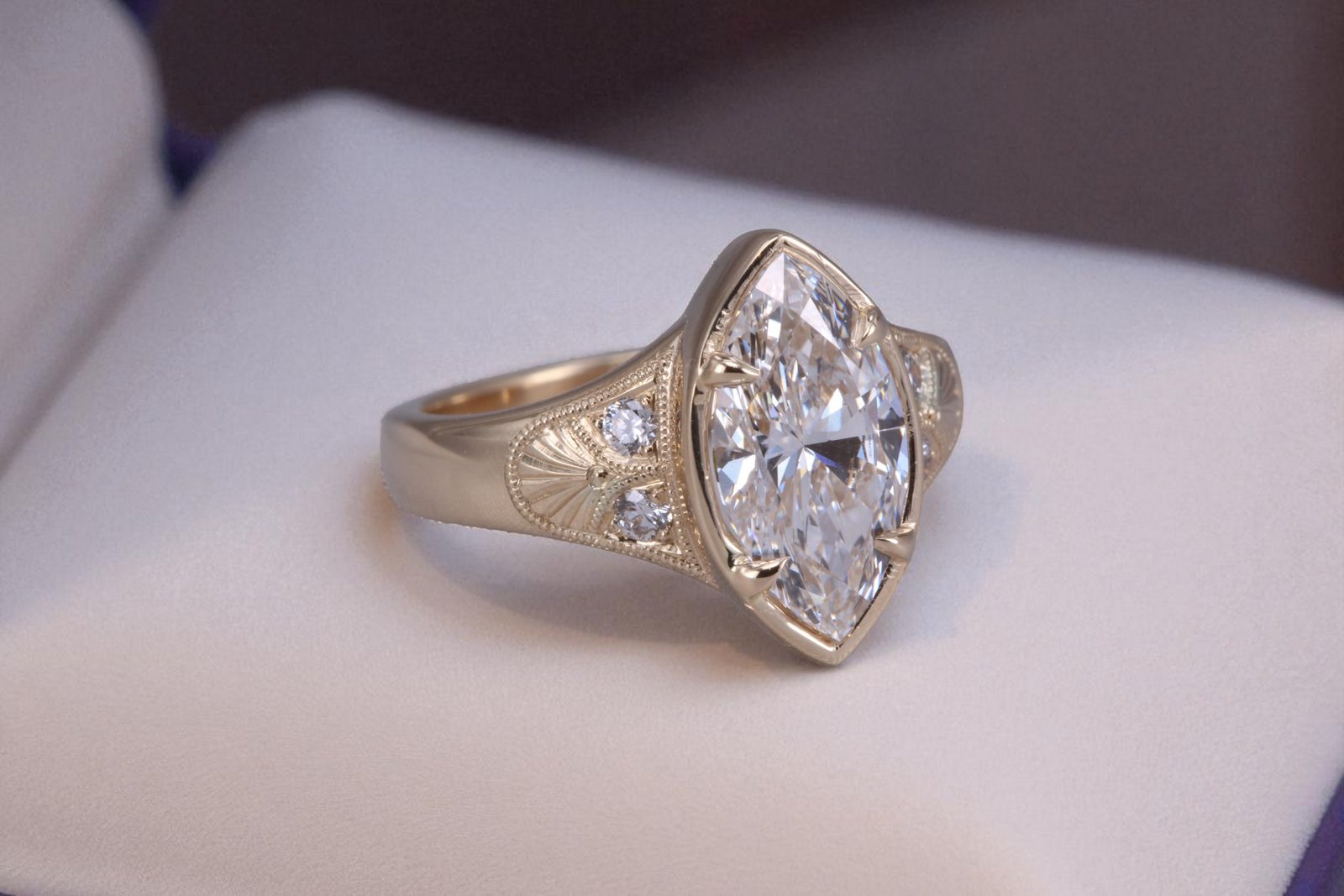 Hand milgrained diamond ring for Encinitas couples