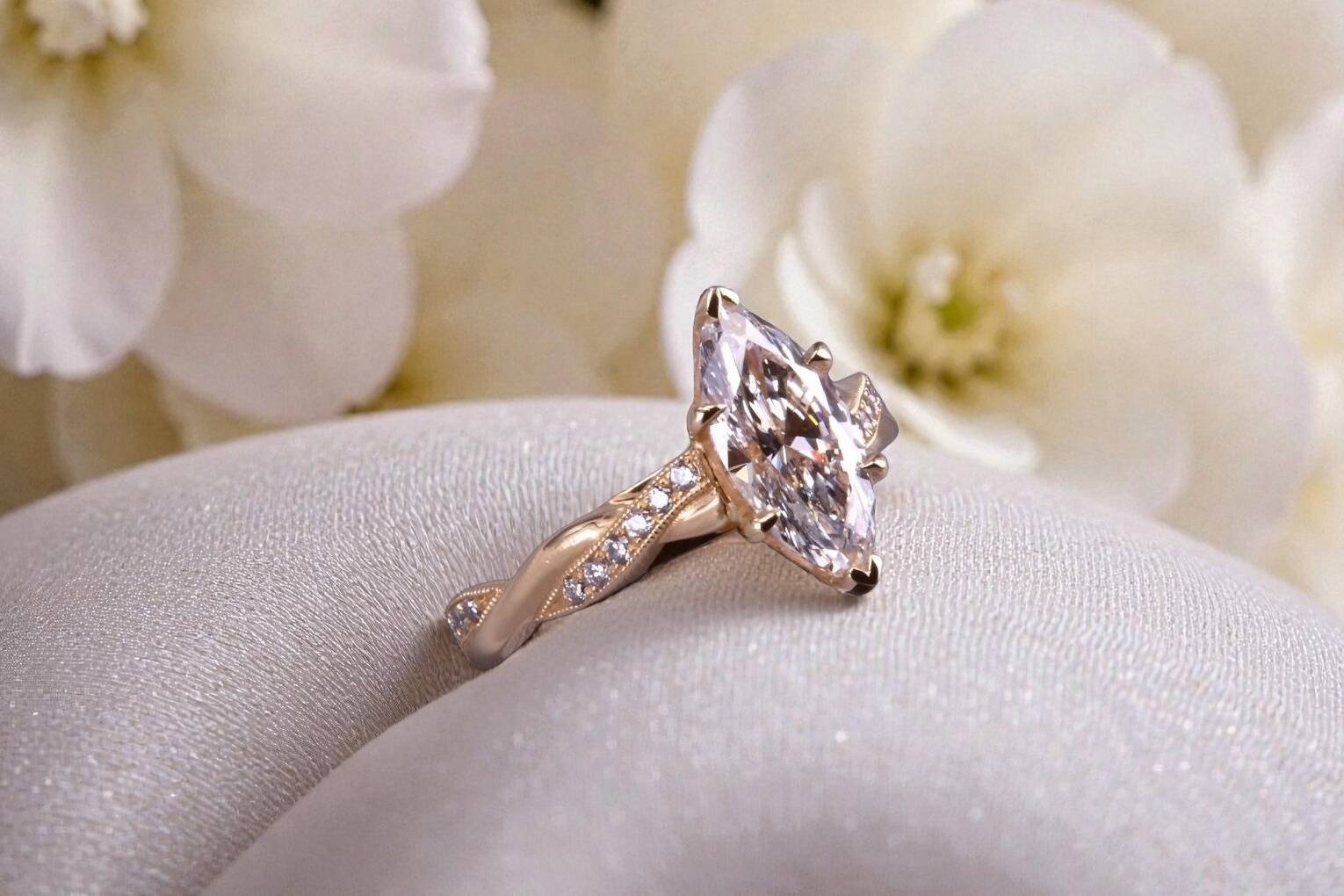 Custom marquise diamond ring for couples in Encinitas