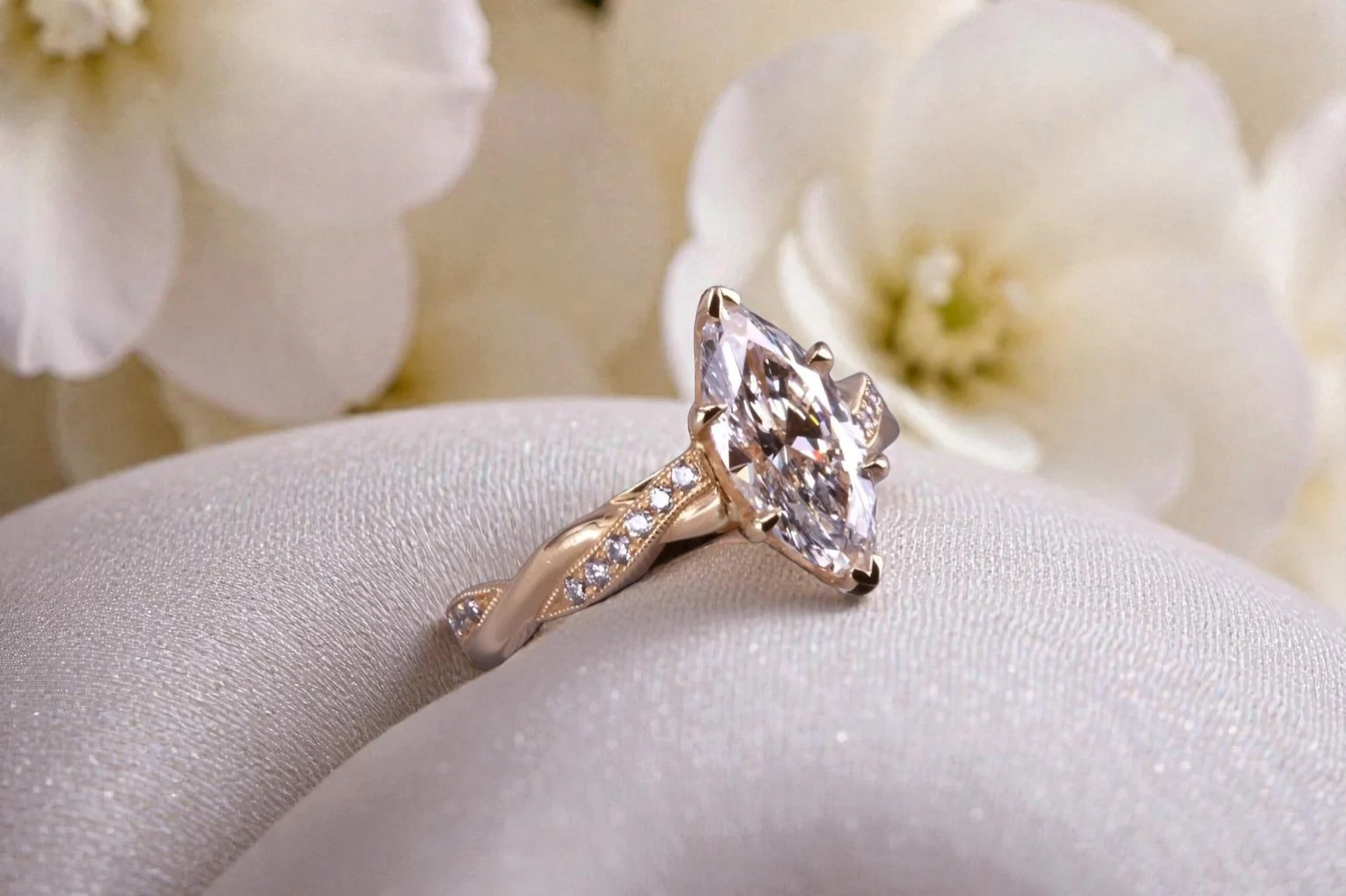 Custom marquise diamond ring for couples in Encinitas